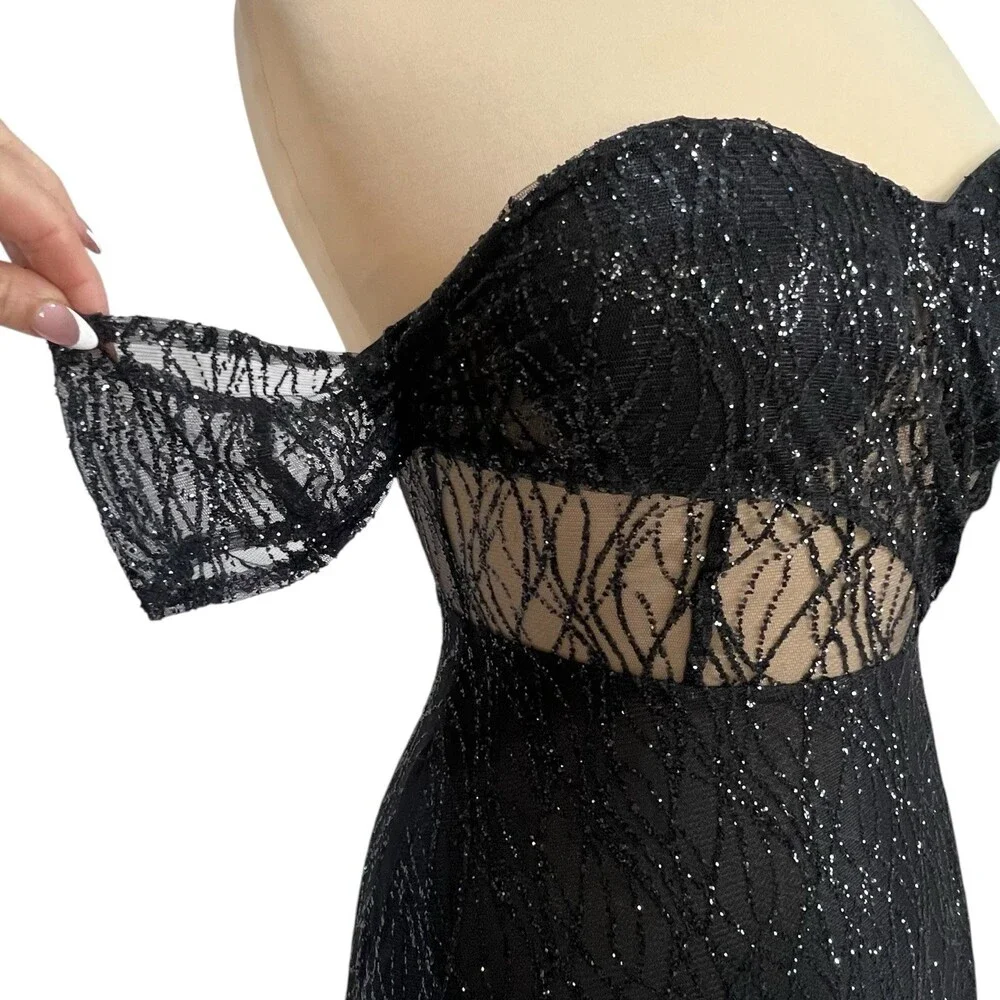 Alamour The Label Black Formal Gown S Strapless Glitter The Ayelet Evening Dress - Picture 11 of 16